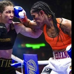 Iconsofboxing.com Amanda Serrano Vs Katie Taylor. Hand Signed Autographed Fight Worn Sports Bra