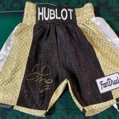 Iconsofboxing.com Floyd Mayweather Jr., Autographed Custom Made HUBLOT Boxing Trunks TOP FIGHTERS