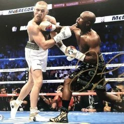 Iconsofboxing.com Floyd Mayweather Autographed 11X14 Vs McGregor Photo PSA Signed In Gold TOP FIGHTERS