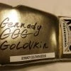 Iconsofboxing.com Gennady Golovkin Triple GGG Autographed Reyes Gold Boxing Glove In Black Signature
