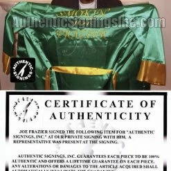 Iconsofboxing.com Joe Frazier Signed Autographed Rare Green Boxing Robe In Silver ASI Certified