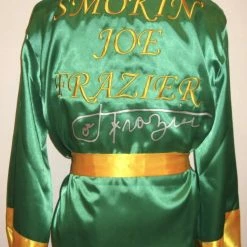 Iconsofboxing.com Joe Frazier Signed Autographed Rare Green Boxing Robe In Silver ASI Certified
