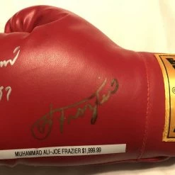 Iconsofboxing.com Muhammad Ali And Joe Frazier Autographed Vintage Everlast Red Boxing Glove SOP Certified
