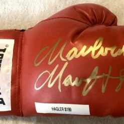 Iconsofboxing.com TOP FIGHTERS Marvin Hagler Autographed Red Everlast Boxing Glove In Rare Gold Signature