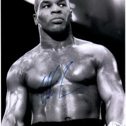 Iconsofboxing.com TOP FIGHTERS Mike Tyson Autographed 16" X 20" Black & White Fighting Stance Photograph