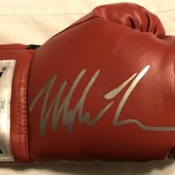 Iconsofboxing.com Mike Tyson Autographed Red Silver Everlast Boxing Glove JSA Certified