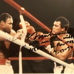 Iconsofboxing.com TOP FIGHTERS Muhammad Ali Vs Larry Holmes Dual Signed JSA 8x10 Boxing Photo Rare Autographed