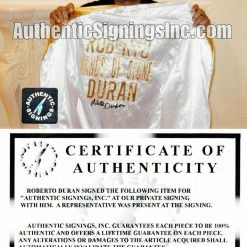 Iconsofboxing.com TOP FIGHTERS Roberto Duran Custom Boxing Robe Autographed In Black Signature Dual Certified