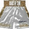 Iconsofboxing.com Roberto Duran Hands Of Stone Autographed White Boxing Trunks ASI Proof