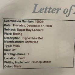 Iconsofboxing.com Sugar Ray Leonard Autographed MIni 31