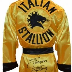 Iconsofboxing.com Sylvester Stallone Autographed ROCKY III Italian Stallion Boxing Robe ASI Certified TOP FIGHTERS