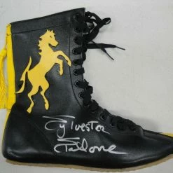 Iconsofboxing.com TOP FIGHTERS Sylvester Stallone Hand Signed Autographed Black / Yellow Boxing Shoe OA COA