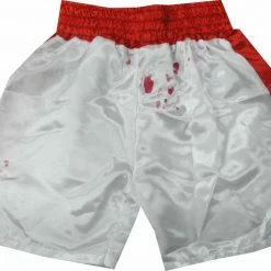 Iconsofboxing.com TOP FIGHTERS Sylvester Stallone Hand Signed Autographed Red/White Boxing Shorts Rocky OA COA