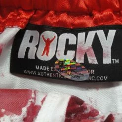 Iconsofboxing.com TOP FIGHTERS Sylvester Stallone Hand Signed Autographed Red/White Boxing Shorts Rocky OA COA