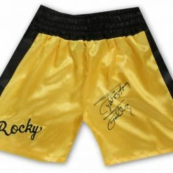 Iconsofboxing.com Sylvester Stallone Hand Signed Autographed Yellow Boxing Shorts Rocky OA