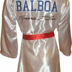 Iconsofboxing.com Sylvester Stallone Rocky Balboa Autographed ROCKY IV White Boxing Robe ASI Proof TOP FIGHTERS