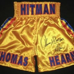 Iconsofboxing.com Tommy "Hitman" Hearns Signed Boxing Trunks (ASI COA) TOP FIGHTERS