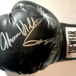 Iconsofboxing.com Sugar Ray Leonard And Roberto Duran, Hearns Autographed TUFFWEAR Black Boxing Glove In Silver