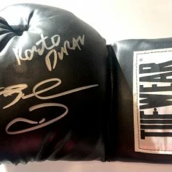 Iconsofboxing.com Sugar Ray Leonard And Roberto Duran, Hearns Autographed TUFFWEAR Black Boxing Glove In Silver