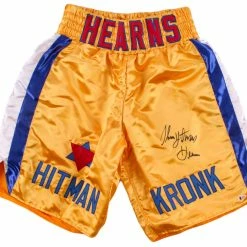 Iconsofboxing.com Tommy "Hitman" Hearns Signed Boxing Trunks (Beckett COA) TOP FIGHTERS