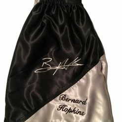 Iconsofboxing.com BOXING MEMORABILIA Bernard Hopkins Silver Autographed Custom Made Black/silver Boxing Trunks