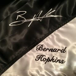 Iconsofboxing.com BOXING MEMORABILIA Bernard Hopkins Silver Autographed Custom Made Black/silver Boxing Trunks