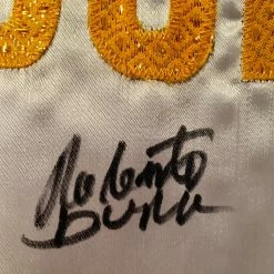 Iconsofboxing.com Roberto Duran Custom Boxing Robe Autographed In Black Signature Dual Certified TOP FIGHTERS