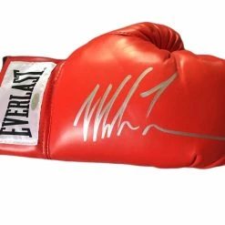 Iconsofboxing.com Mike Tyson Silver Autographed Red Everlast Boxing Glove Steiner Certified With Photo Proof. BOXING MEMORABILIA