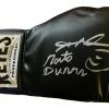 Iconsofboxing.com Sugar Ray Leonard And Roberto Duran Dual Autographed Reyes Black Boxing Glove In Silver