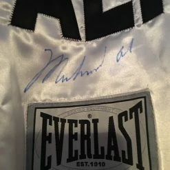 Iconsofboxing.com Muhammad Ali Autographed Custom Made White Boxing Robe Signed In Blue