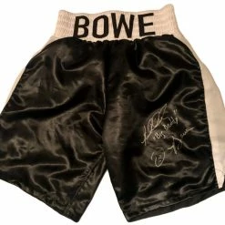 Iconsofboxing.com Riddick Bowe Autographed With Inscriptions Everlast Boxing Black Trunks