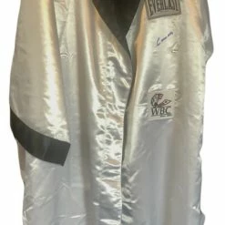 Iconsofboxing.com Cassius Clay Autographed Custom Made White Boxing Robe Signed In Black, Steiner Card BOXING MEMORABILIA