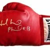 Iconsofboxing.com BOXING MEMORABILIA Evander Holyfield Autographed Red Everlast Boxing Glove In Silver