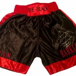 Iconsofboxing.com TOP FIGHTERS Iran Barkley Hand Made Custom Signed Boxing Trunks JSA Certified