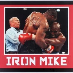 Iconsofboxing.com BOXING MEMORABILIA Mike Tyson Signed Iron Mike 22x26 Framed Display With Evander Holyfield (JSA COA)
