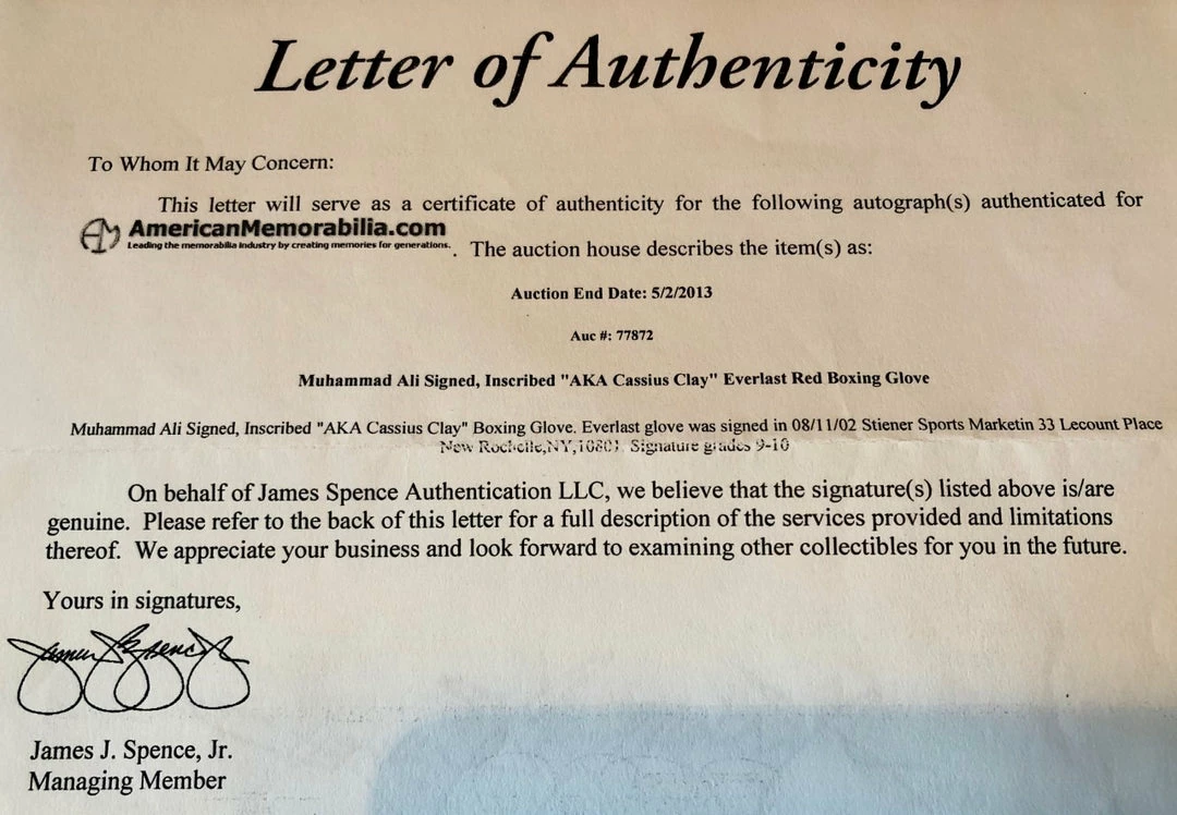 Iconsofboxing.com Muhammad Ali Aka Cassius Clay Autographed Everlast Boxing Glove With Dual Certification BOXING MEMORABILIA