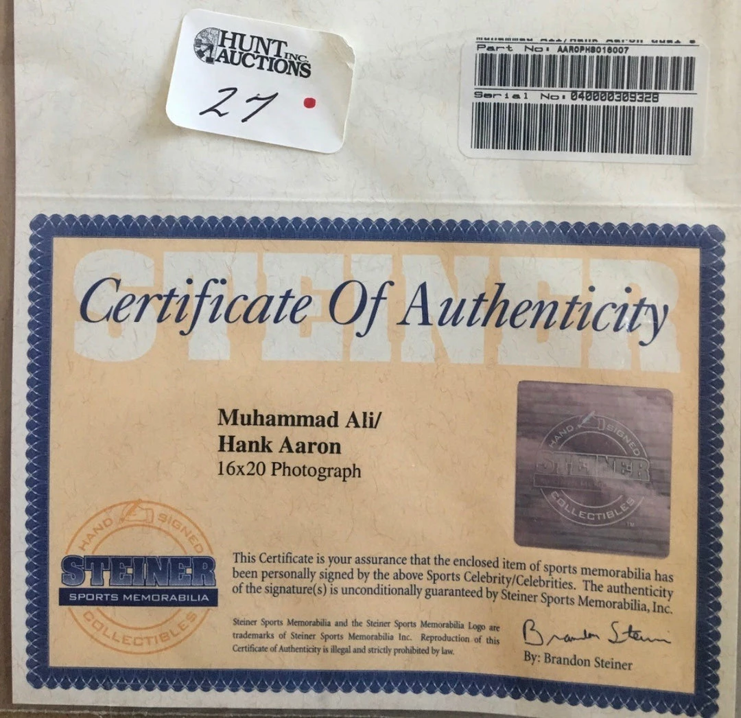 Iconsofboxing.com BOXING MEMORABILIA Muhammad Ali And Hank Arron Dual Signed Autographed 16 X 20 Photo, Steiner, MLB, OA