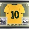 Iconsofboxing.com Pele Signed Brazil 35" X 43" Custom Framed Jersey (PSA COA) BOXING MEMORABILIA