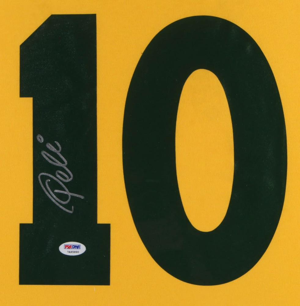 Iconsofboxing.com Pele Signed Brazil 35" X 43" Custom Framed Jersey (PSA COA) BOXING MEMORABILIA