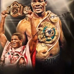 Iconsofboxing.com Heavyweight Champion Riddick Bowe Autographed Photo 16x20 With Extra Box Record Inscription BOXING MEMORABILIA