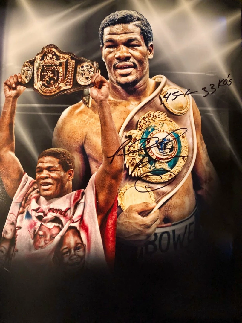 Iconsofboxing.com Heavyweight Champion Riddick Bowe Autographed Photo 16x20 With Extra Box Record Inscription BOXING MEMORABILIA