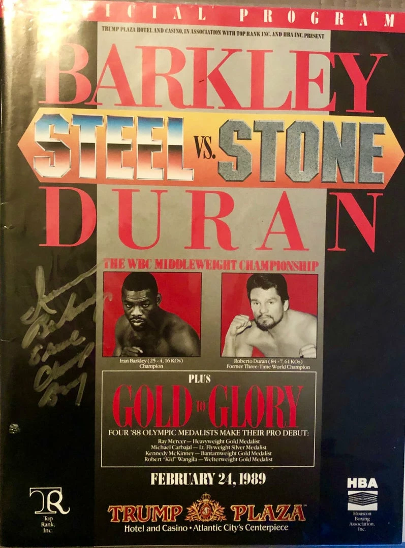 Iconsofboxing.com Roberto Duran Vs Iran Barkley Onsite Official Program Signed By Barkley