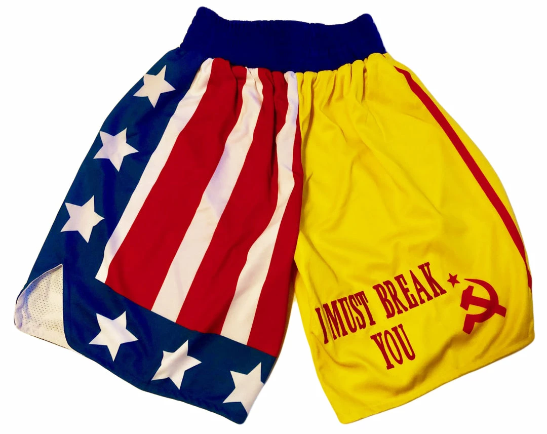 Iconsofboxing.com Rocky Or Creed Hand Made Boxing Trunks Along With One Side For Drago To Get Signed