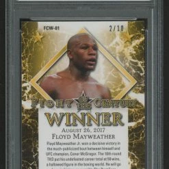 Iconsofboxing.com Floyd Mayweather Jr. 2017 Leaf Metal Floyd Mayweather #FCW01 Fight Of The Century Blue /5 (PSA 9)