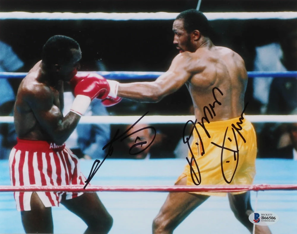 Iconsofboxing.com BOXING MEMORABILIA Sugar Ray Leonard & Tommy "Hitman" Hearns Signed 8x10 Photo (Beckett COA)
