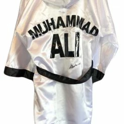 Iconsofboxing.com BOXING MEMORABILIA Muhammad Ali Autographed Custom Made White Boxing Robe Signed In Black