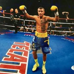 Iconsofboxing.com TOP FIGHTERS Vasyl Lomachenko Autographed 8 X 10 Photo In Gold Signature, JSA CERT