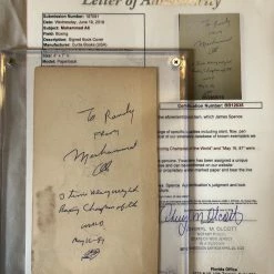 Iconsofboxing.com BOXING MEMORABILIA Muhammad Ali Deluxe Protected Autographed Cut And Hand Written Inscription JSA