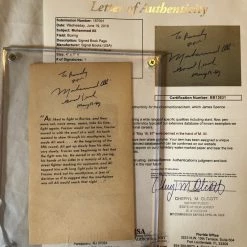 Iconsofboxing.com BOXING MEMORABILIA Muhammad Ali Deluxe Protected Autographed Cut And Hand Written Inscription JSA