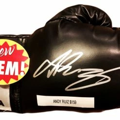 Iconsofboxing.com BOXING MEMORABILIA Andy Ruiz Jr. Signed Autographed Black Everlast Boxing Gloves In Silver COA